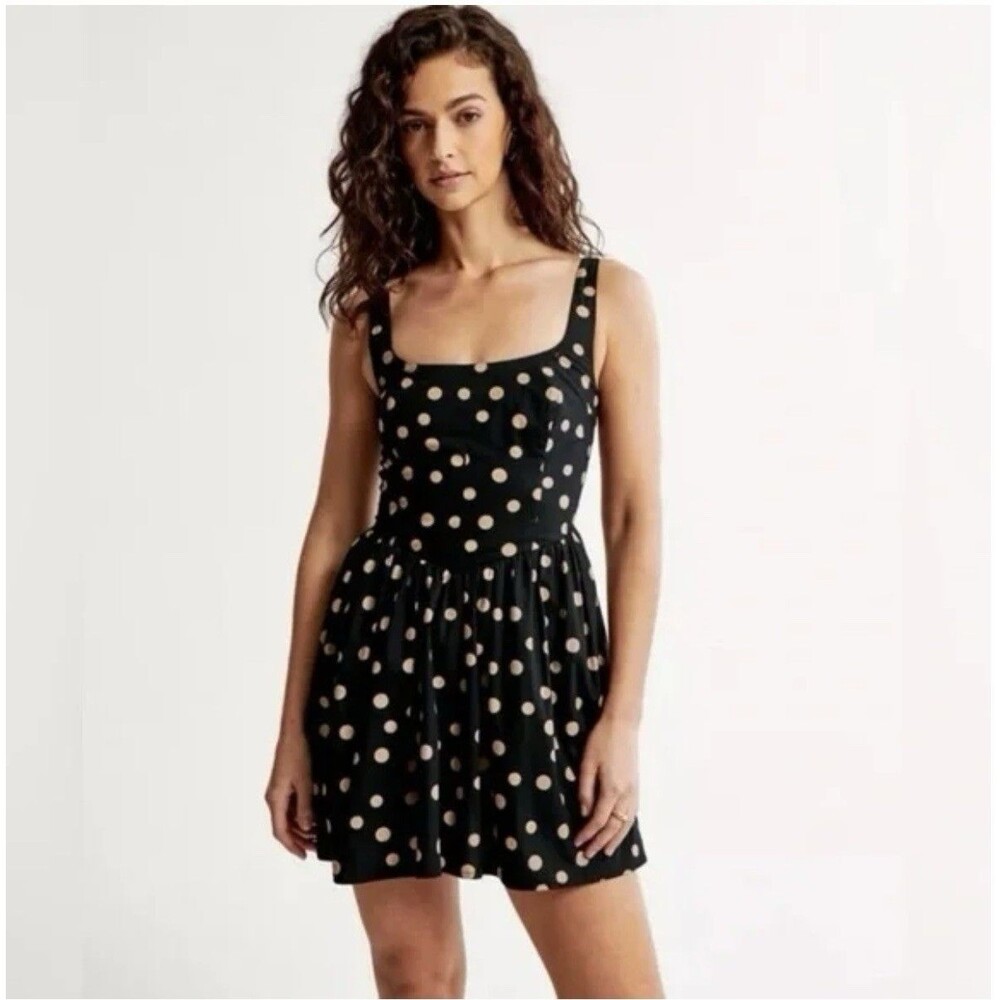 Abercrombie & Fitch black polka dot  mini dress with attached shorts sleeveless